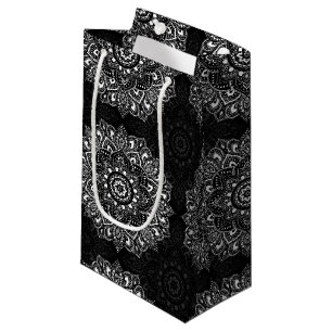 Black spiritual Indian mandala pattern Small Gift Bag
