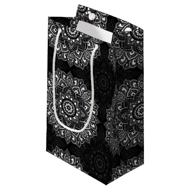 Black spiritual Indian mandala pattern Small Gift Bag (Front Angled)