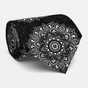 Black spiritual Indian mandala pattern Tie