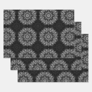 Black spiritual Indian mandala pattern Wrapping Paper Sheet