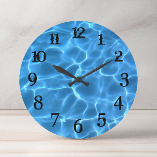 Black Splash Numbers Aqua Blue Swimming Pool Large Clock
