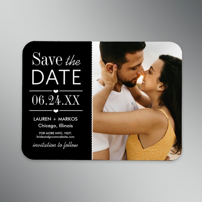 Black Split Panel Photo Save the Date Magnet (Creator Uploaded)