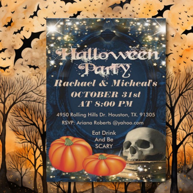 Black Spooky Adult Skull Halloween Invitation (Creator Uploaded)