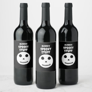 Black Spooky Stuff Halloween Skull Wine Label