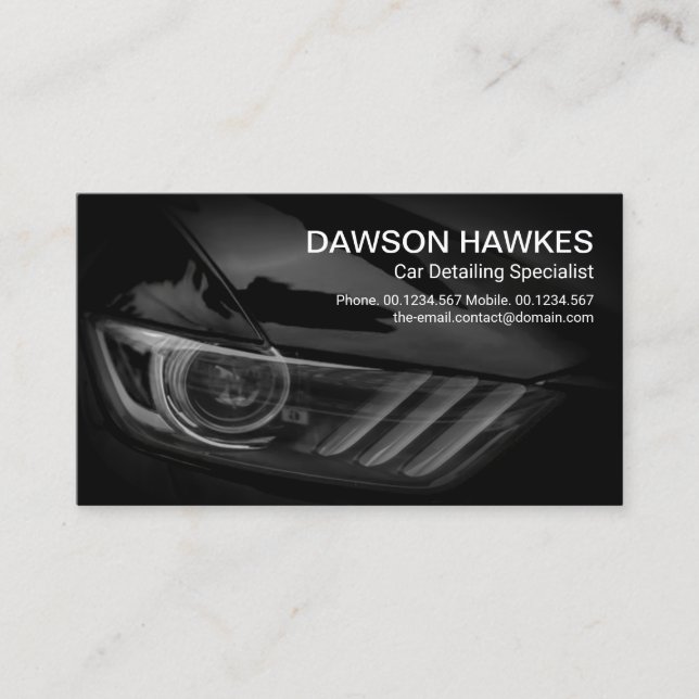 Black Sports Car Headlights Auto Detailing Business Card (Front)