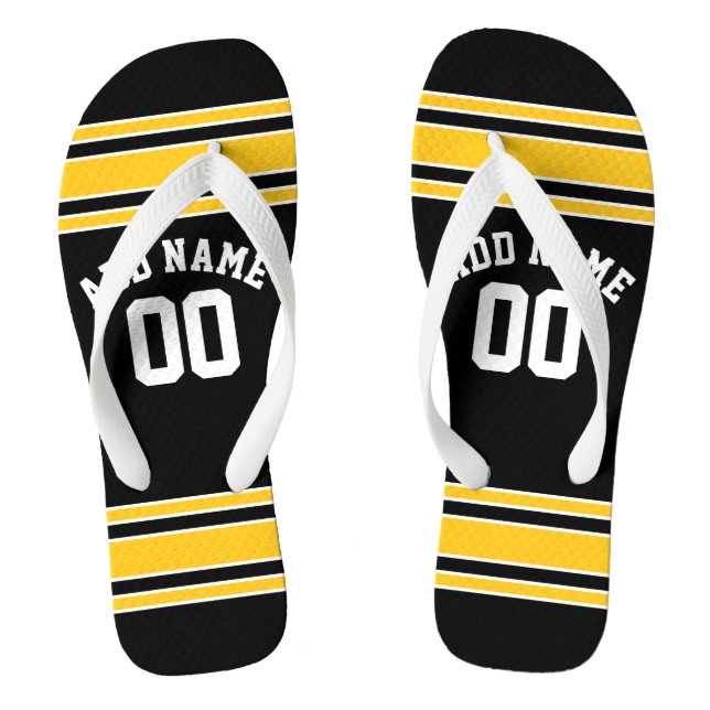 Black Sports Jersey Custom Name Number Flip Flops (Footbed)