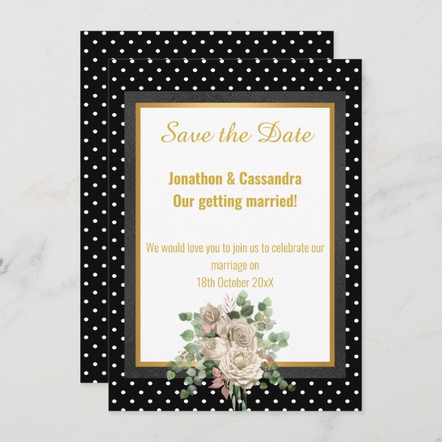 BLACK SPOT LAYER ROSE EUCALYPTUS SAVE THE DATE (Front/Back)