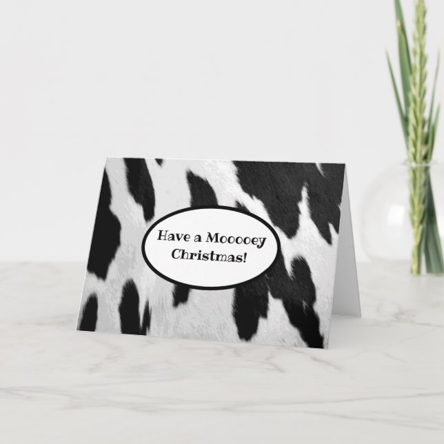 Black Spots Holstien Cow Hide Look Mooey Christmas Card (Front)