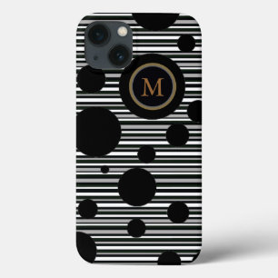 black spotted and striped personalised design iPhone 13 case