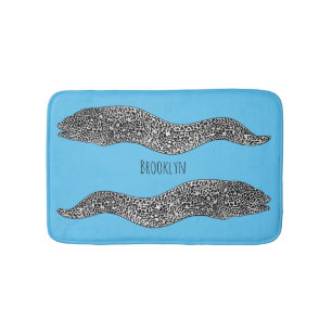 Black spotted moray eel cartoon illustration bath mat
