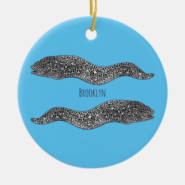 Black spotted moray eel cartoon illustration ceramic tree decoration (Front)