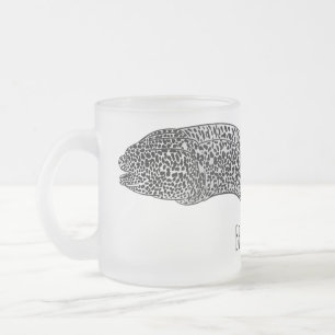Black spotted moray eel cartoon illustration frosted glass coffee mug