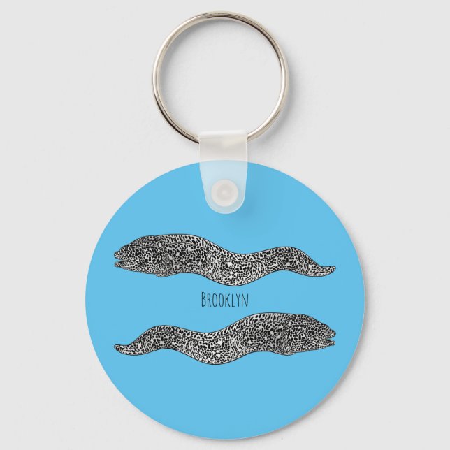 Black spotted moray eel cartoon illustration  key ring (Front)