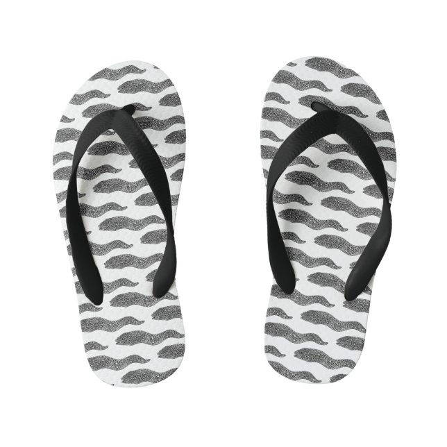 Black spotted moray eel cartoon illustration kid's flip flops (Footbed)