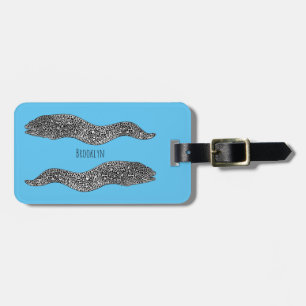 Black spotted moray eel cartoon illustration luggage tag