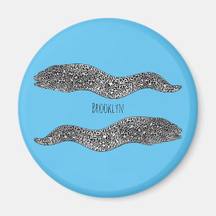 Black spotted moray eel cartoon illustration magnet