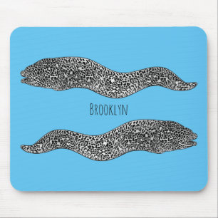 Black spotted moray eel cartoon illustration mouse mat