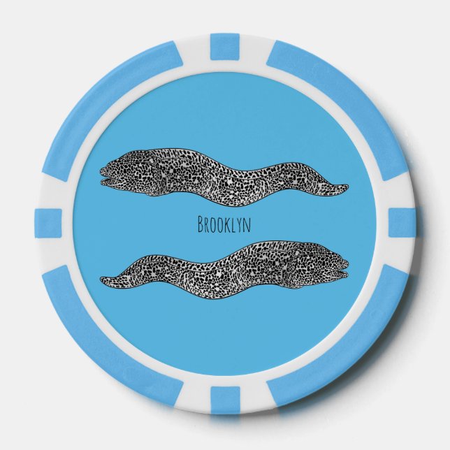 Black spotted moray eel cartoon illustration  poker chips (Front)