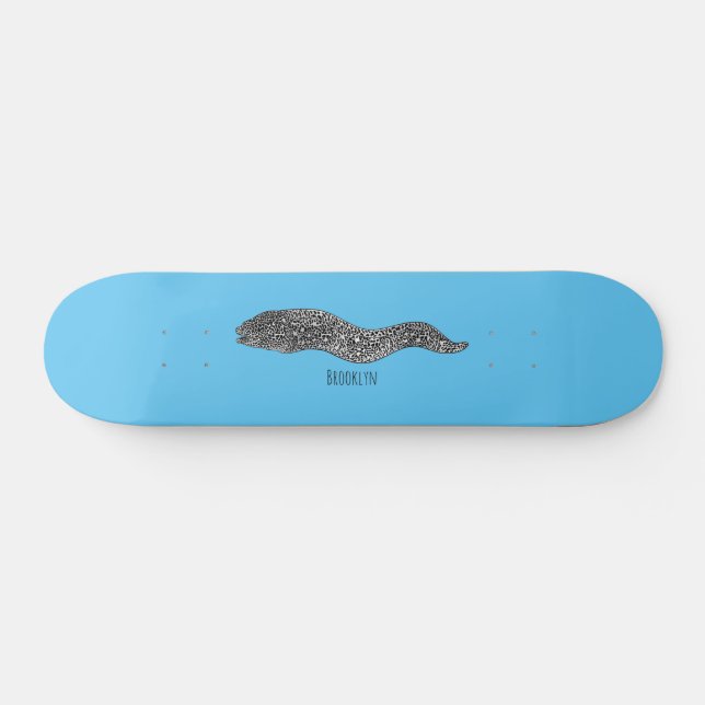 Black spotted moray eel cartoon illustration skateboard (Horz)