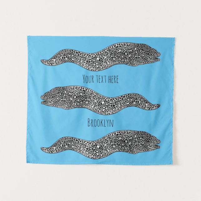 Black spotted moray eel cartoon illustration tapestry (Front (Horizontal))
