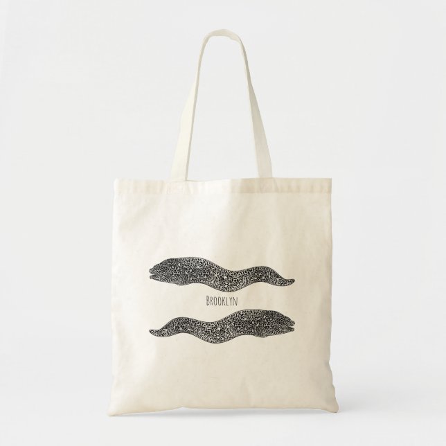 Black spotted moray eel cartoon illustration tote bag (Front)