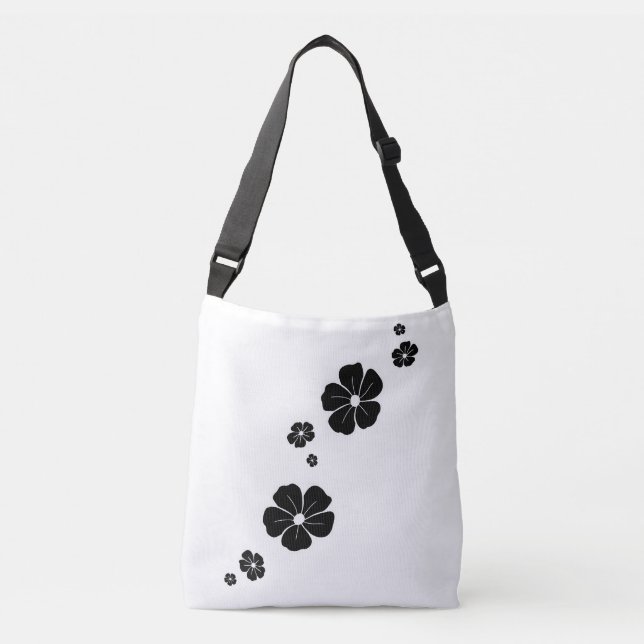 Black Spring Flowers Cross Body Tote Bag (Front)