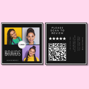 Black Square Braiding Salon 3-Photo Collage QR Business Card