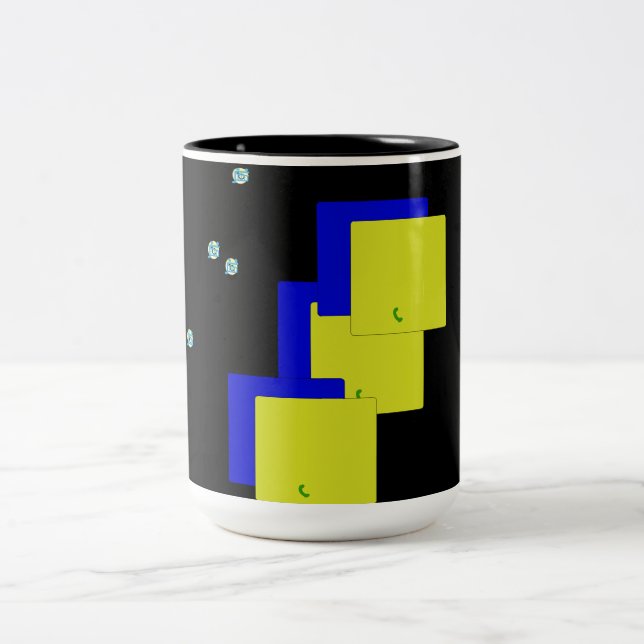 black square designed  cup/mug Two-Tone coffee mug (Center)