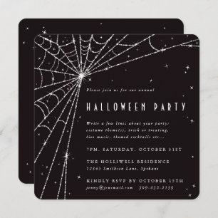 Black Square Diamond Spider Web Halloween Party Invitation