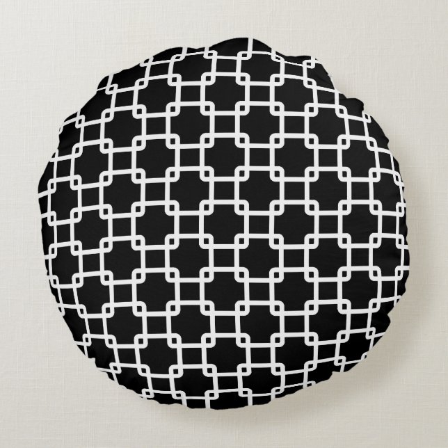 Black Square Link Round Pillows (Back)