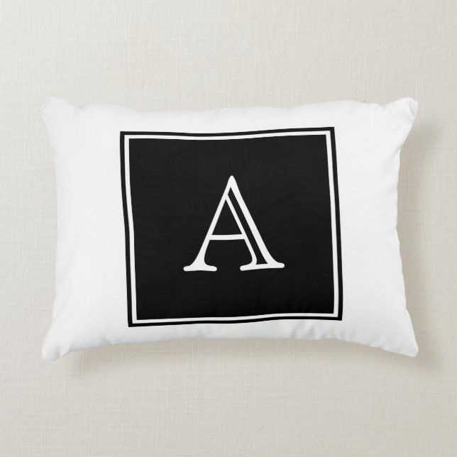 Black Square Monogram Accent Pillow (Front)