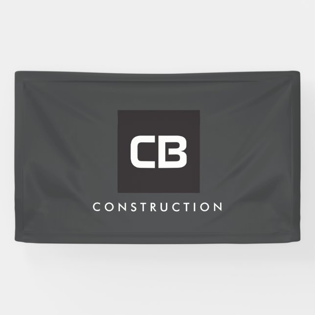 Black Square Monogram Construction Logo Dark Grey Banner (Horizontal)