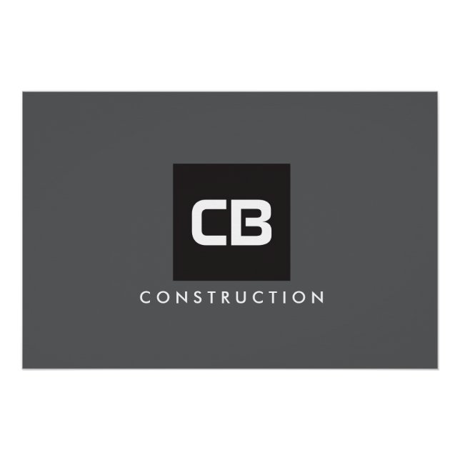 Black Square Monogram Construction Logo Dark Grey Poster (Front)