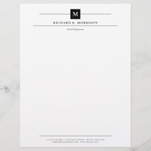 Black Square Monogram Elegant Minimalist Custom Letterhead