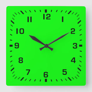 Black Square Number Faceplate on Lime Green Square Wall Clock