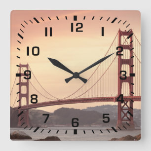 Black Square Numbers / Golden Gate Bridge San Fran Wall Clock