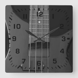 Black Square Numbers on Bass Guitar Wall Clock