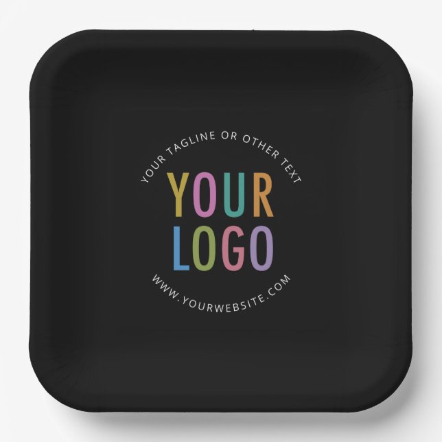Black Square Paper Plates 9 in Custom Logo Branded (Front)