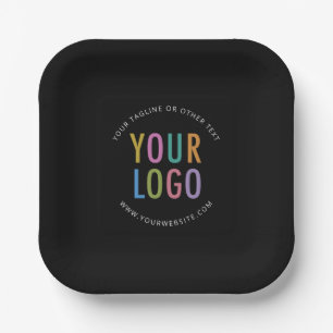 Black Square Paper Plates Custom Logo Branded 7 in
