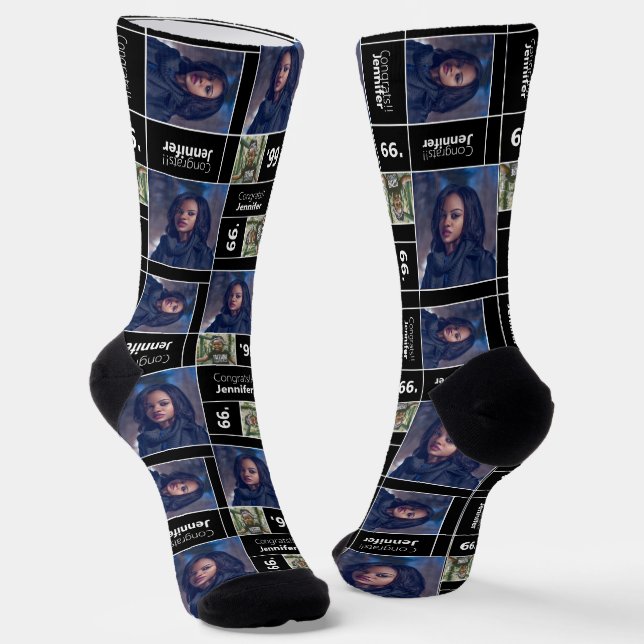 Black Square Photo Graduation Class Year Socks (Angled)