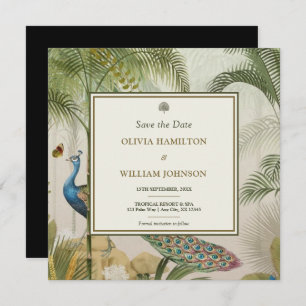 Black Square Tropical Peacock Palm Save the Date 