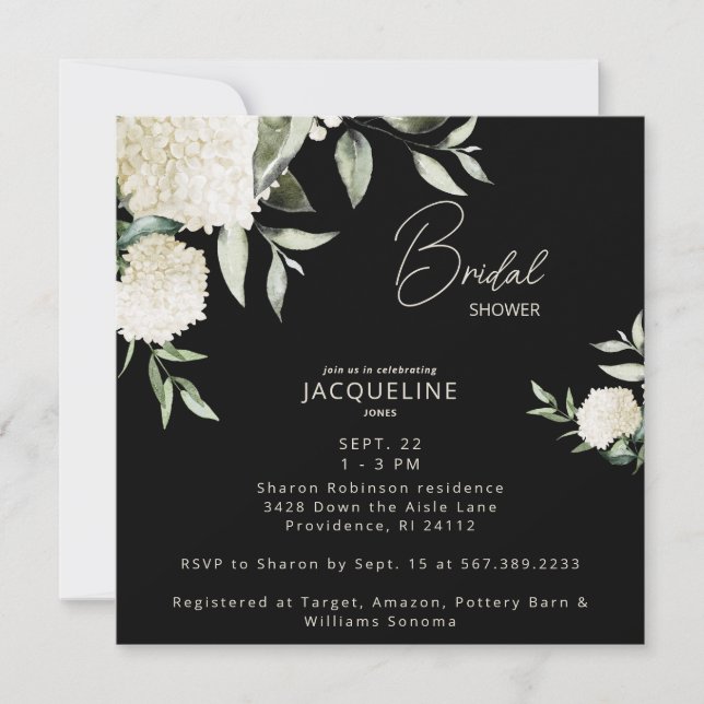  Black Square White Hydrangeas Bridal Shower  (Front)