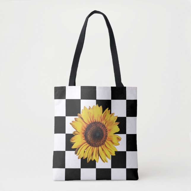 Black Squares and Sunflower Art Tote (Front)