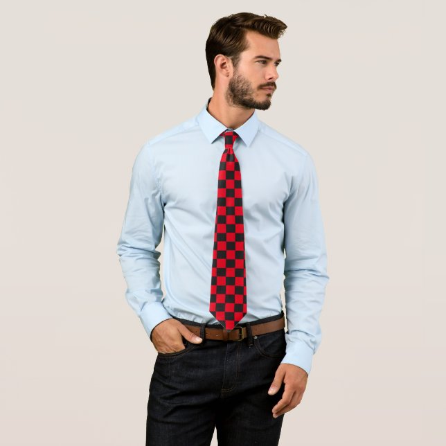 Black Squares Red Ladybug Colours Beetle Tie (In Situ)