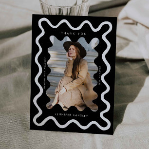 Black Squiggly Wavy Frame Graduation Thank You Announcement