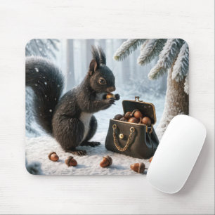 Black Squirrel Saving Acorns In Purse Mouse Mat