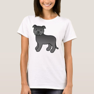 Black Staffordshire Bull Terrier Cartoon Dog T-Shirt