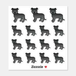 Black Staffordshire Bull Terrier Cute Cartoon Dogs