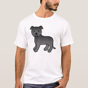 Black Staffordshire Bull Terrier Dog Drawing T-Shirt
