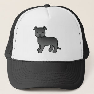 Black Staffordshire Bull Terrier Illustration Cute Trucker Hat